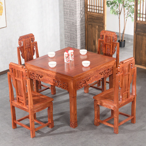 北方老榆木实木仿古中式正长方形八仙桌饭桌家用酒店麒麟餐桌椅组