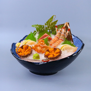 复古陶瓷三文鱼刺身碗 海鲜拼盘创意不规则沙拉碗 日料烤肉店餐具