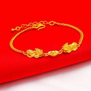 女式手镯新款貔貅珠饰品转黄铜黄金镀金手链2021沙金韩版