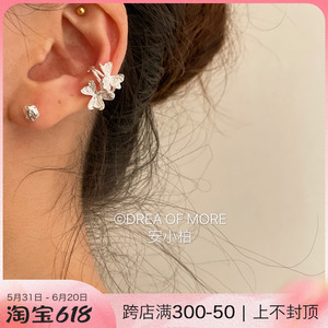 安小柏◆通体925纯银法式设计小众花朵耳骨夹无耳洞女耳环高级感