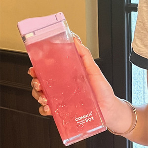 COMIKA口咔网红方盒吸管随行杯便携式防漏奶昔杯女生高颜值透明杯