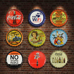 复古墙壁创意挂饰啤酒盖酒吧墙面壁饰铁皮画咖啡厅挂件工业风装饰