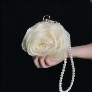 复古珍珠晚宴包花朵手拿女包旗袍仙女包纯色玫瑰手提包手拎小包