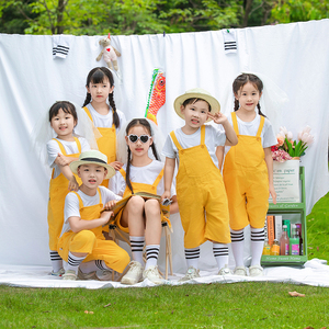 儿童演出服黄色背带裤舞蹈服合唱服啦啦队运动会班服幼儿园毕业季