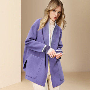 紫色双面呢羊绒大衣女冬装2023新款妈妈高贵洋气今年流行毛呢外套
