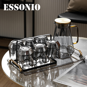 ESSONIO钻石玻璃冷水壶凉水壶套装家用客厅带把杯子北欧风大茶杯