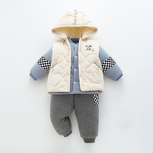 婴儿棉衣三件套冬装男宝棉袄外套婴幼儿加厚棉服套装一岁男童宝宝