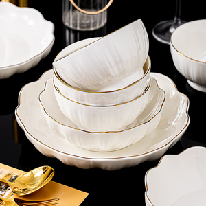 顺祥陶瓷餐具碗碟套装家用简约现代高级感轻奢金边碗盘高颜值饭碗
