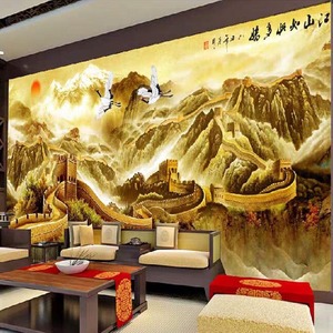 客厅电视背景墙布壁画办公室山水靠山图生意兴隆中式风景中堂挂画