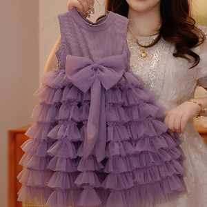 女童紫色连衣裙夏季新款洋气儿童生日礼服蛋糕裙子女孩背心公主裙