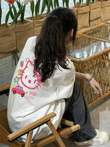 夏季凯蒂猫短袖t恤女纯棉设计感小众高街oversize哈喽kitty上衣服