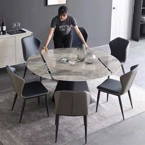 岩板餐桌椅组合现代简约可折叠伸缩家用小户型长方形圆形饭桌椅子