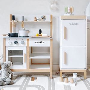 幼儿童木制过家家北欧风厨房工具台冰箱套装仿真煮饭做菜木制玩具