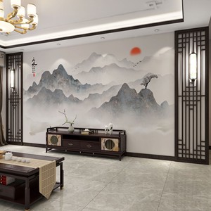 新中式竹木纤维集成墙板客厅电视背景墙山水扣板办公室装饰护墙板