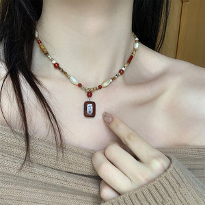 「藏与俗常」天然石红玛瑙串珠项链女款新中式民族风高级感毛衣链
