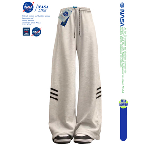 NASA2024新款早春薄款宽松三条杠休闲百搭裤子女款直筒阔腿裤卫裤