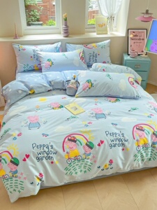 小猪佩琪全棉卡通四件套儿童纯棉床上用品床笠床单被套三件套