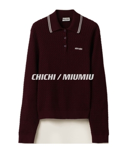 chi ｜Miu Miu/缪缪 女士红色徽标棉质平纹针织Polo衫毛衣
