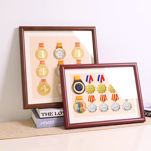 木质立体中空马拉松奖牌勋章展示相框摆台荣誉奖徽章架定制收纳盒