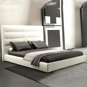 意大利极简白色真皮床 北欧极简卧室公主床1.8米设计师民宿酒店床