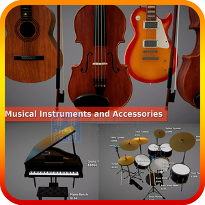 Unity3d乐器模型合集 小提琴吉他钢琴电子琴架子鼓笛子麦克风音响