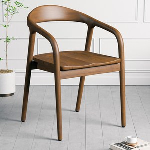 实木椅子餐椅家用北欧简约靠背扶手真皮椅子餐厅凳子舒美特椅茶椅