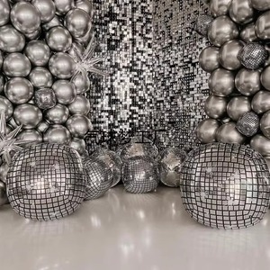 迪斯科镭射4D银色铝膜disco气球多彩KTV生日派对夜店氛围装饰布置