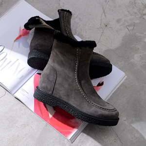 VDVC小众冬季新款羊皮厚底防水台2.5cm平跟圆头女靴保暖棉鞋短靴
