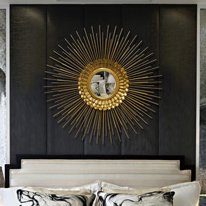现代金属壁饰铁艺创意太阳镜子壁挂样板房软装背景墙装饰墙上挂件