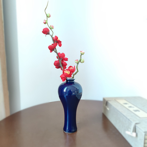 新中式陶瓷小花瓶茶桌禅意摆件书房装饰梅瓶祭红祭蓝客厅插花摆设