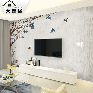 北欧风格电视机背景墙壁纸墙布3d树叶墙纸客厅墙面壁画影视墙壁布