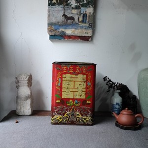 80年代江南双喜龙凤饼干罐茶叶罐收纳老物件古董铁皮盒子艺术7022