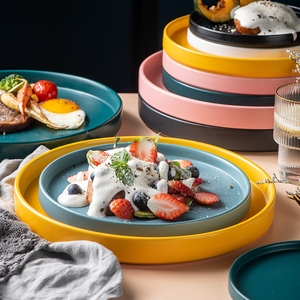 北欧哑光牛排西餐盘披萨盘家用菜盘陶瓷创意早餐平盘沙拉水果盘