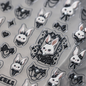 暗黑伯爵兔兔美甲贴纸珍珠复古浮雕晶钻蕾丝兔子背胶手机相机装饰