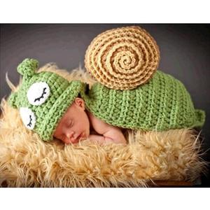 绿色蜗牛白眼XDT-127#睛摄 新服生婴儿影手针织毛线 百天工宝宝拍