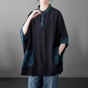 Mapping*香港女装复古日系文艺宽松显瘦设计感大码格子休闲衬衫