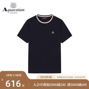 Aquascutum/雅格狮丹春夏新品男士t恤短袖修身圆领纯棉Q4770EM011