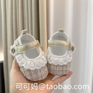 春秋0-1岁婴儿公主鞋3-6-12个月女宝宝小香风透气布底学步鞋单鞋