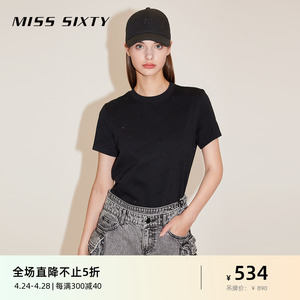 Miss Sixty2024春季新款T恤女圆领短袖字母烫钻高级感欧美风百搭