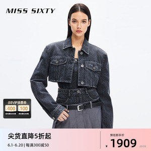 【黑金系列】Miss Sixty牛仔外套女短款美式复古黑灰色
