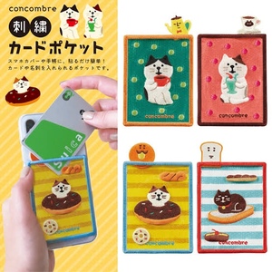 可贴在手机壳上的卡套日本正版DECOLE立体猫咪刺绣公交门禁饭卡套