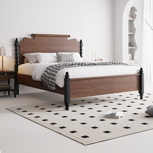 中古风复古1.8米床画卷床卧室双人美式红橡木法式大气高端实木床