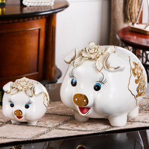 皇饰欧式陶瓷猪钱罐一对客厅装饰品创意礼物儿童卧室摆件存钱罐