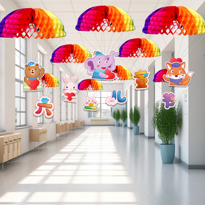 六一儿童节教室气氛装饰创意61降落伞挂件幼儿园舞台吊顶场景布置