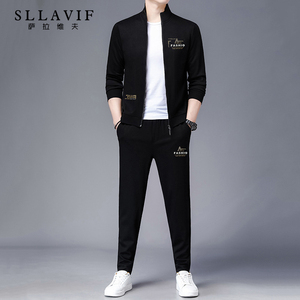 萨拉维夫奢侈品绣标外套运动套装男春秋季时尚酷帅穿搭休闲裤男士