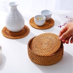 越南秋藤编织隔热茶杯垫圆形餐桌垫桌面茶几垫茶壶垫西餐垫棉麻