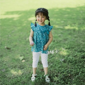 2-4岁 小柚子女童纯棉半袖衬衫 女宝宝飞袖清爽绿色薄上衣