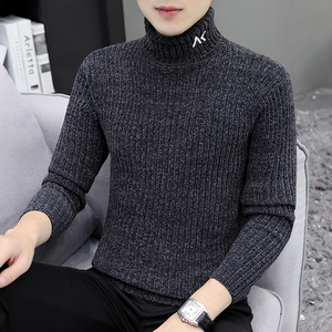 2023秋冬季新款高领毛衣男士加厚款雪尼尔韩版潮流黑色保暖针织衫