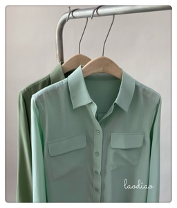 新色口袋砂洗真丝衬衫纯色休闲蚕丝宽松通勤防晒衬衣灰豆绿长袖