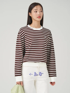 韩国奢牌24春 BF3741U04U 圆领针织袖口 彩色条纹卫衣T恤